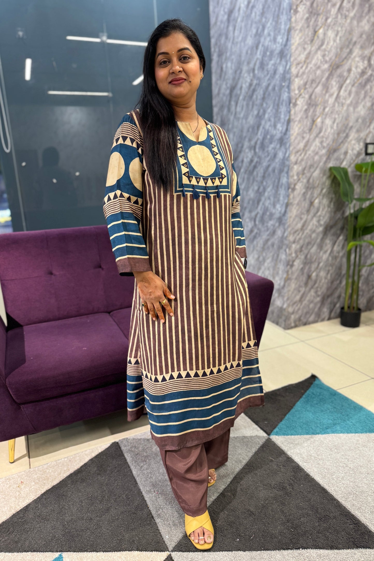 Ajrakh Pattern Maslin Kurti Pant