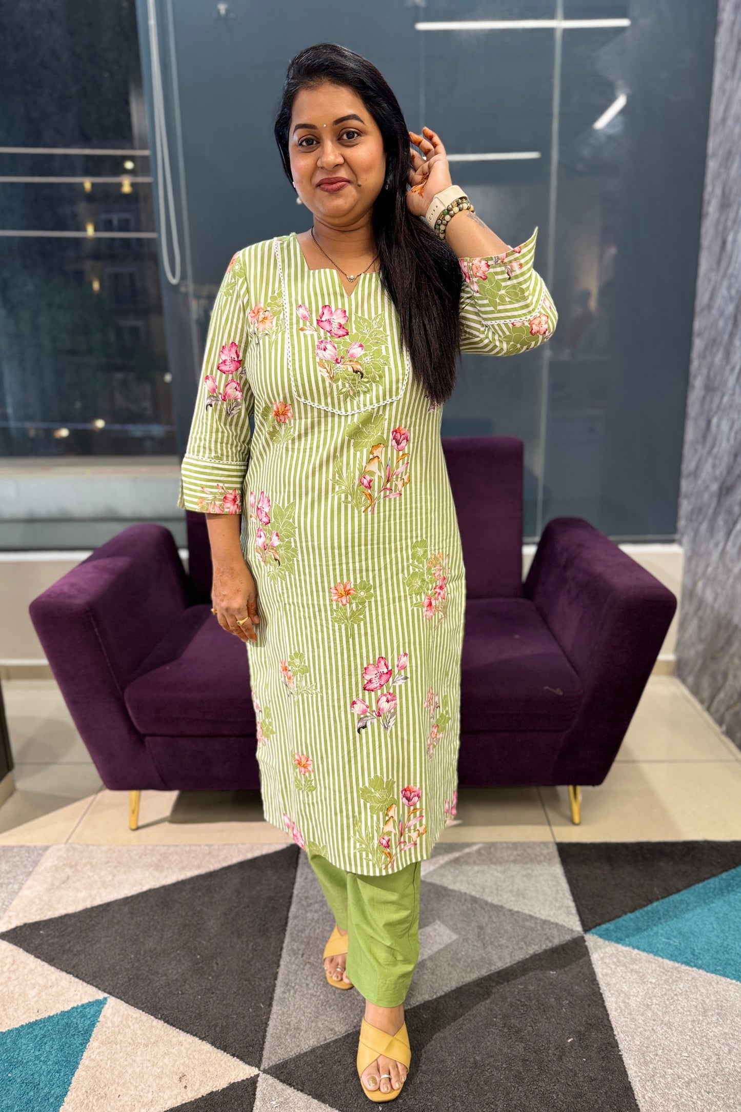 Floral Green Cotton Suit Set