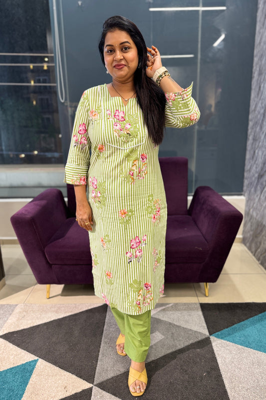 Floral Green Cotton Suit Set