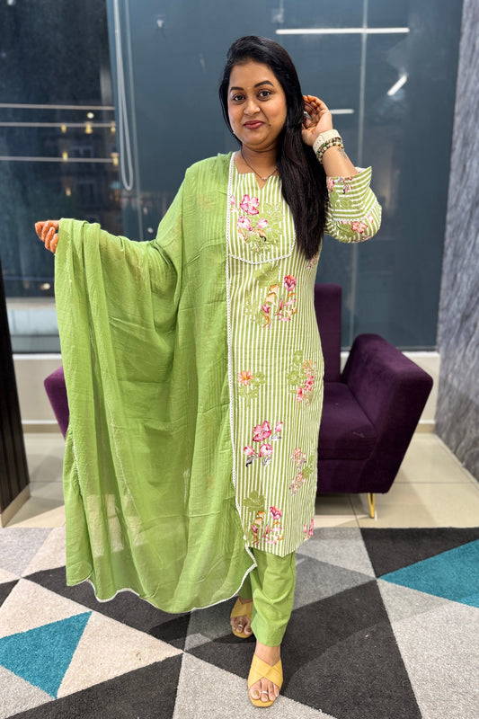 Floral Green Cotton Suit Set