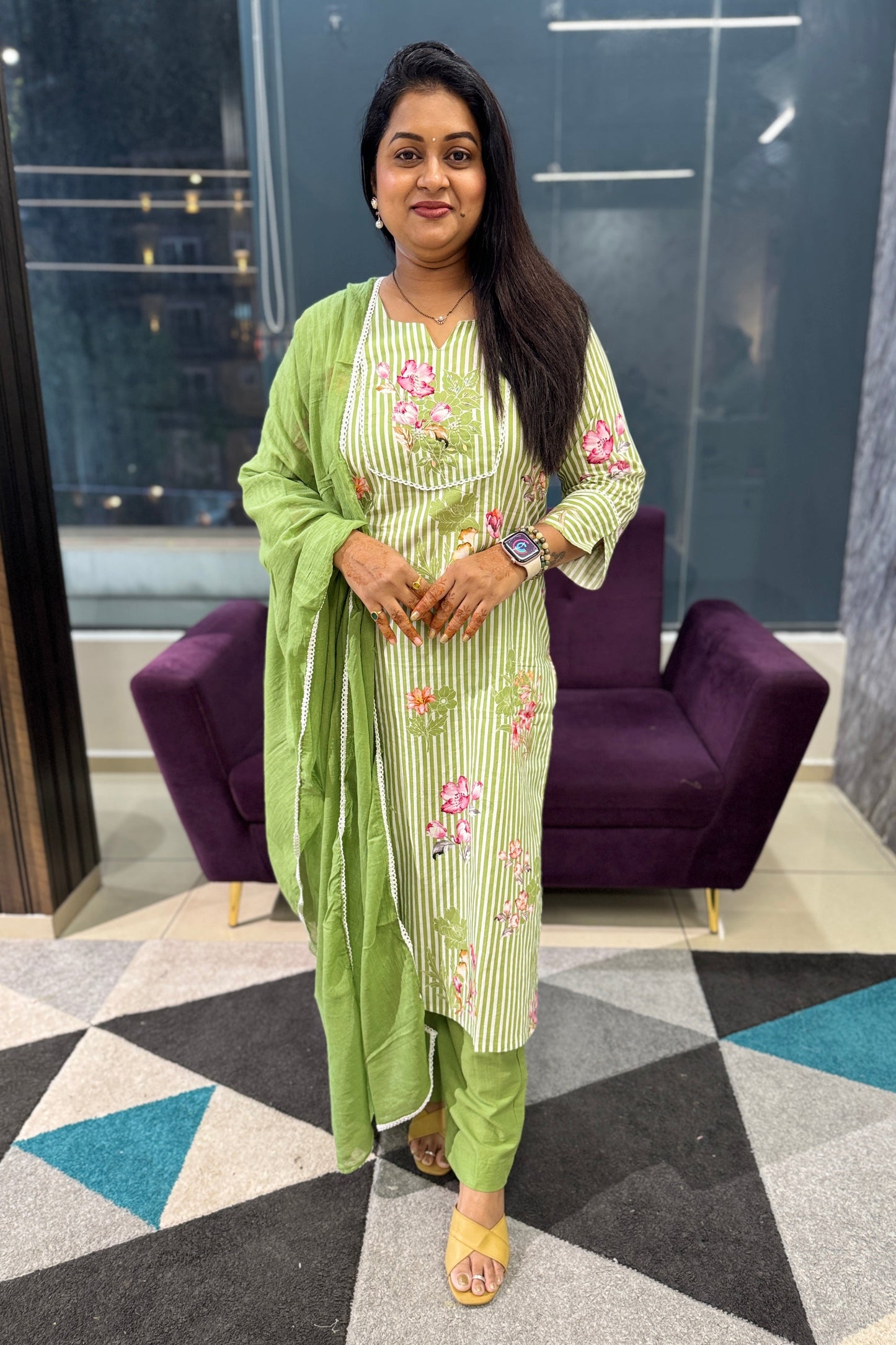 Floral Green Cotton Suit Set