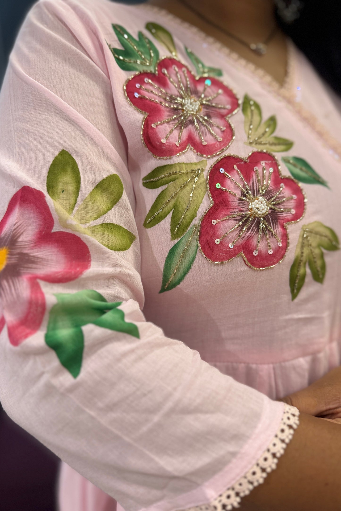 Handpainted Pink Anarkali