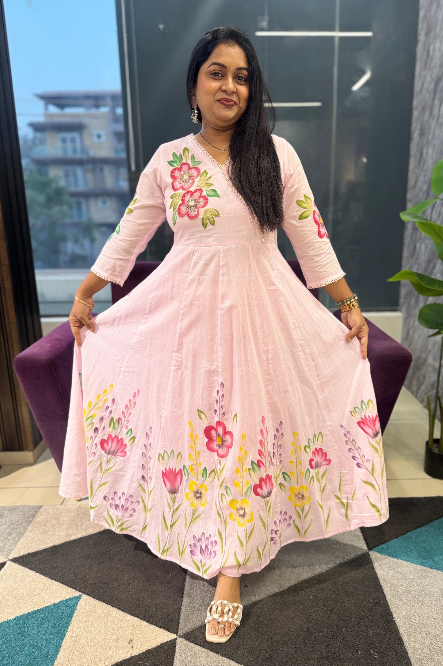 Handpainted Pink Anarkali