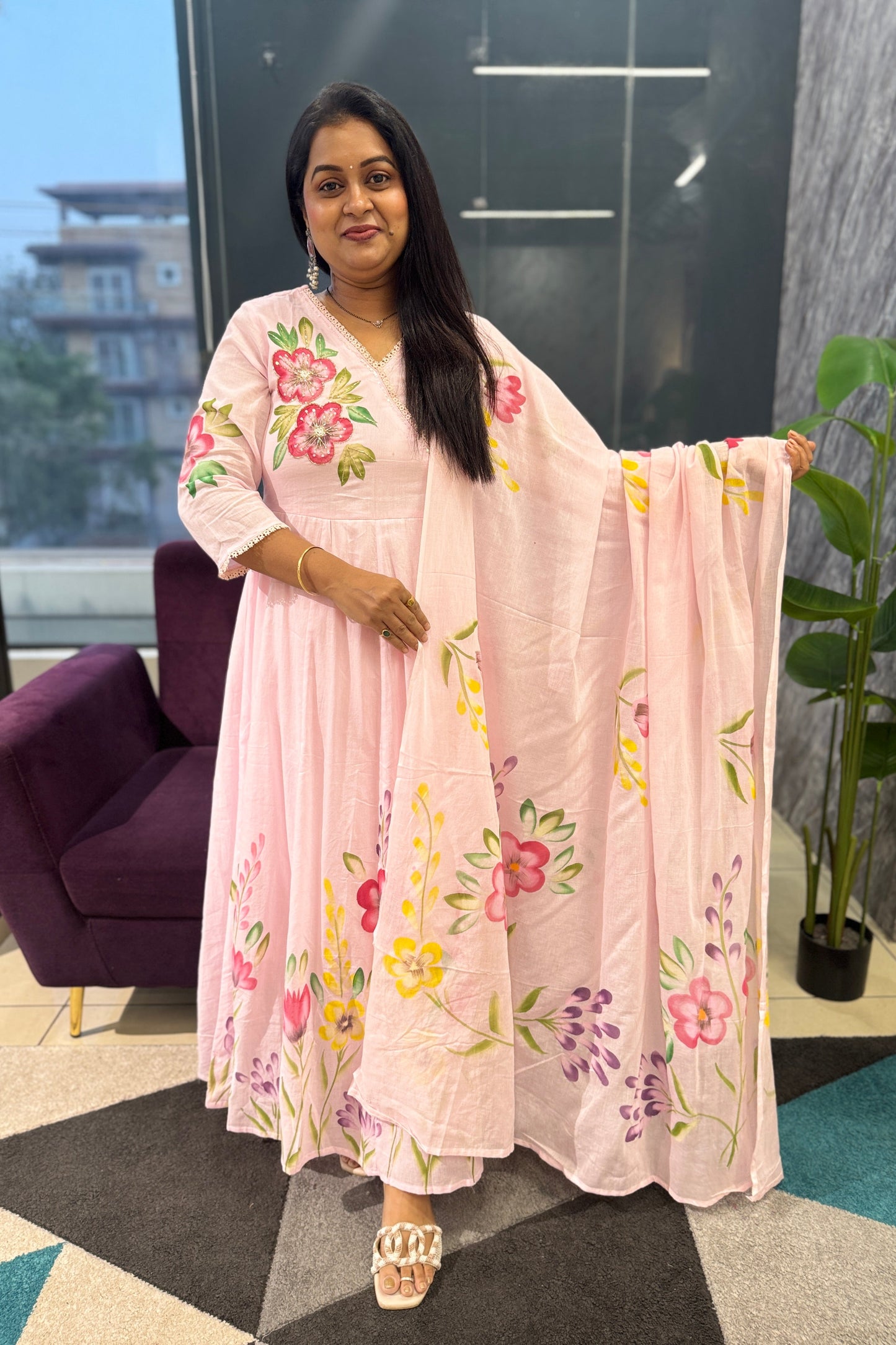 Handpainted Pink Anarkali