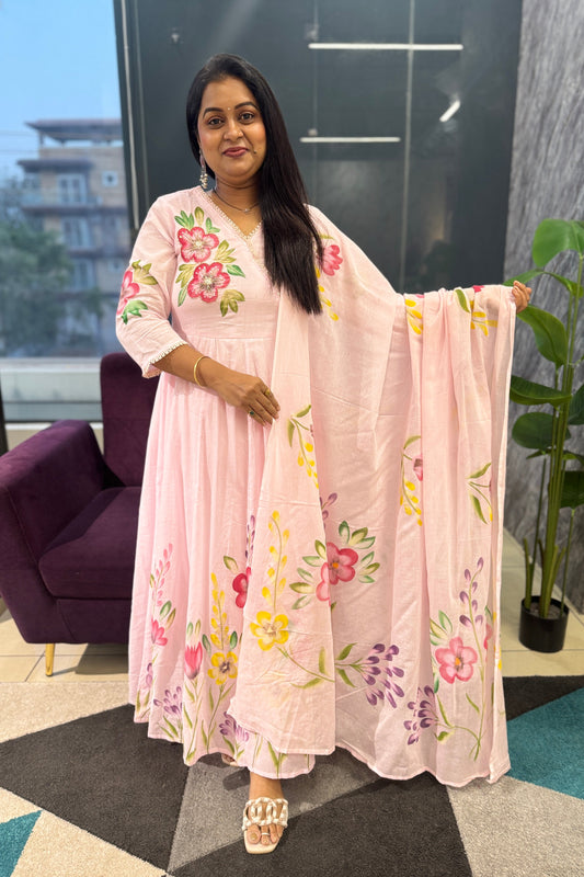 Handpainted Pink Anarkali