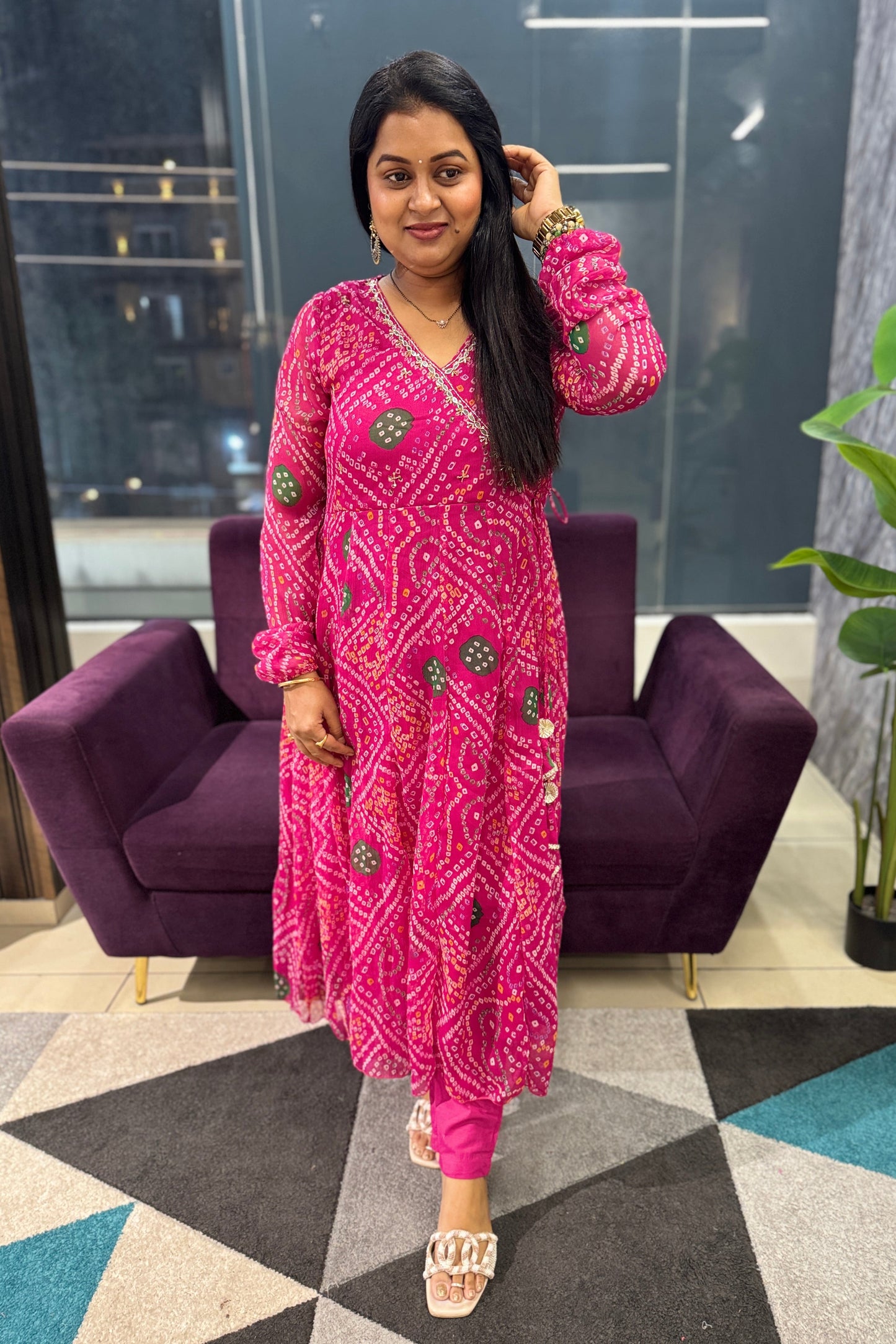 Chiffon Bandini Angrakha Anarkali