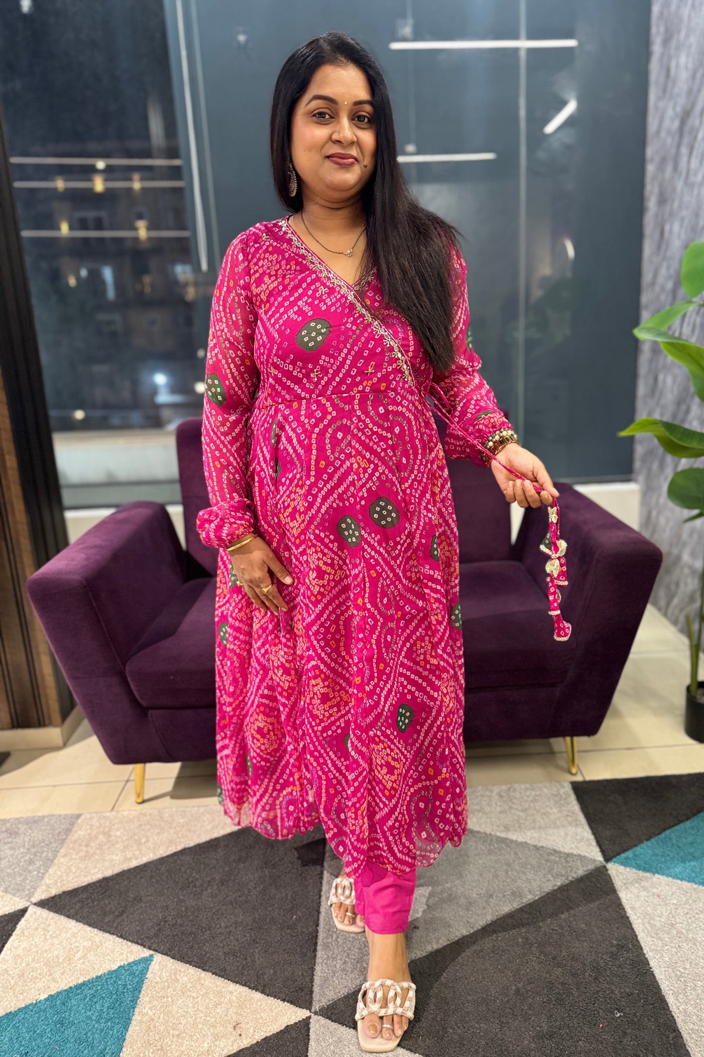 Chiffon Bandini Angrakha Anarkali