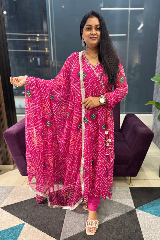 Chiffon Bandini Angrakha Anarkali