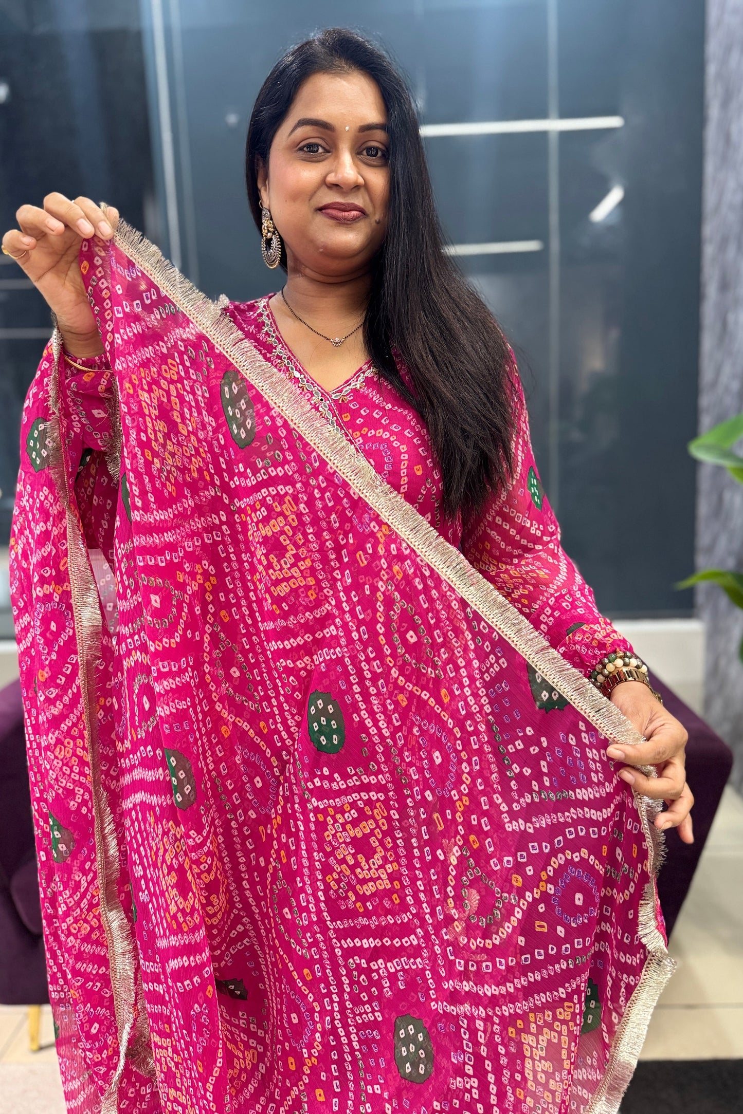Chiffon Bandini Angrakha Anarkali