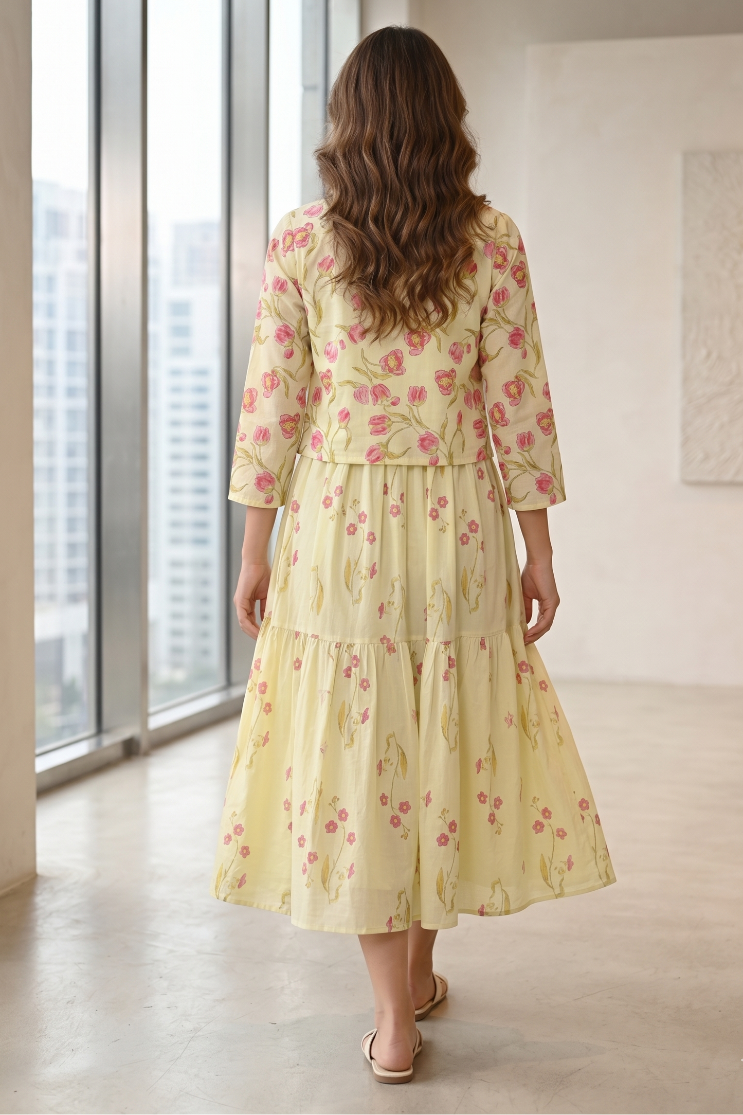 Floral Green Jacket Pattrn Frock