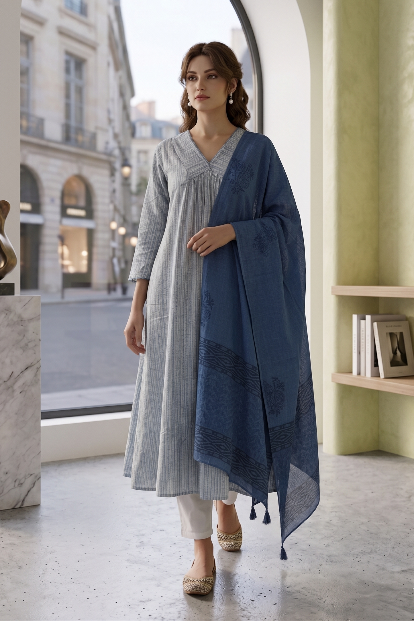 Alia Blue Cotton Suit with KotaDoriya Dupatta