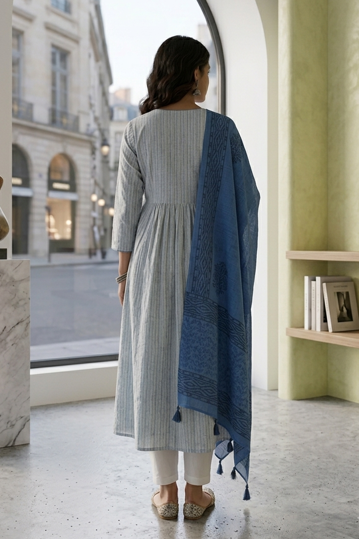 Alia Blue Cotton Suit with KotaDoriya Dupatta