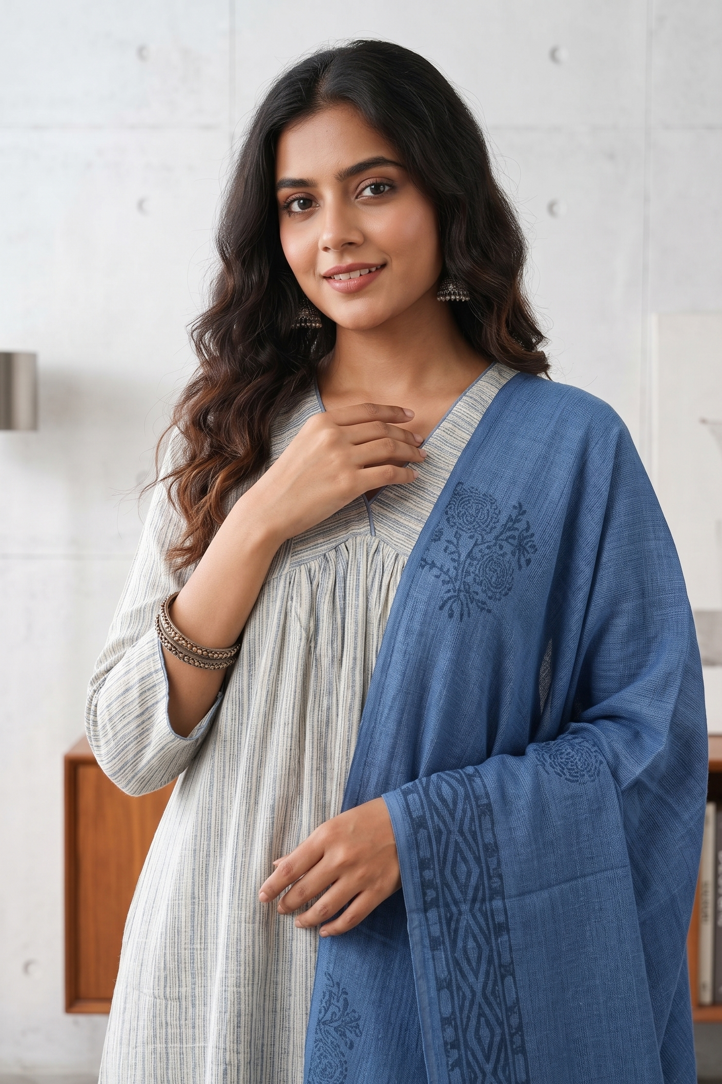 Alia Blue Cotton Suit with KotaDoriya Dupatta