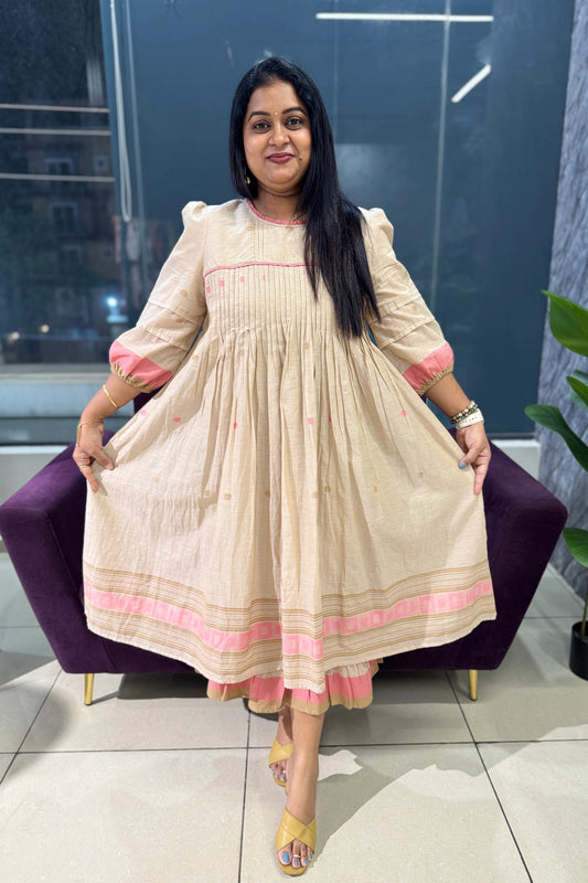 Jamdhani Mulcotton Beige Frock