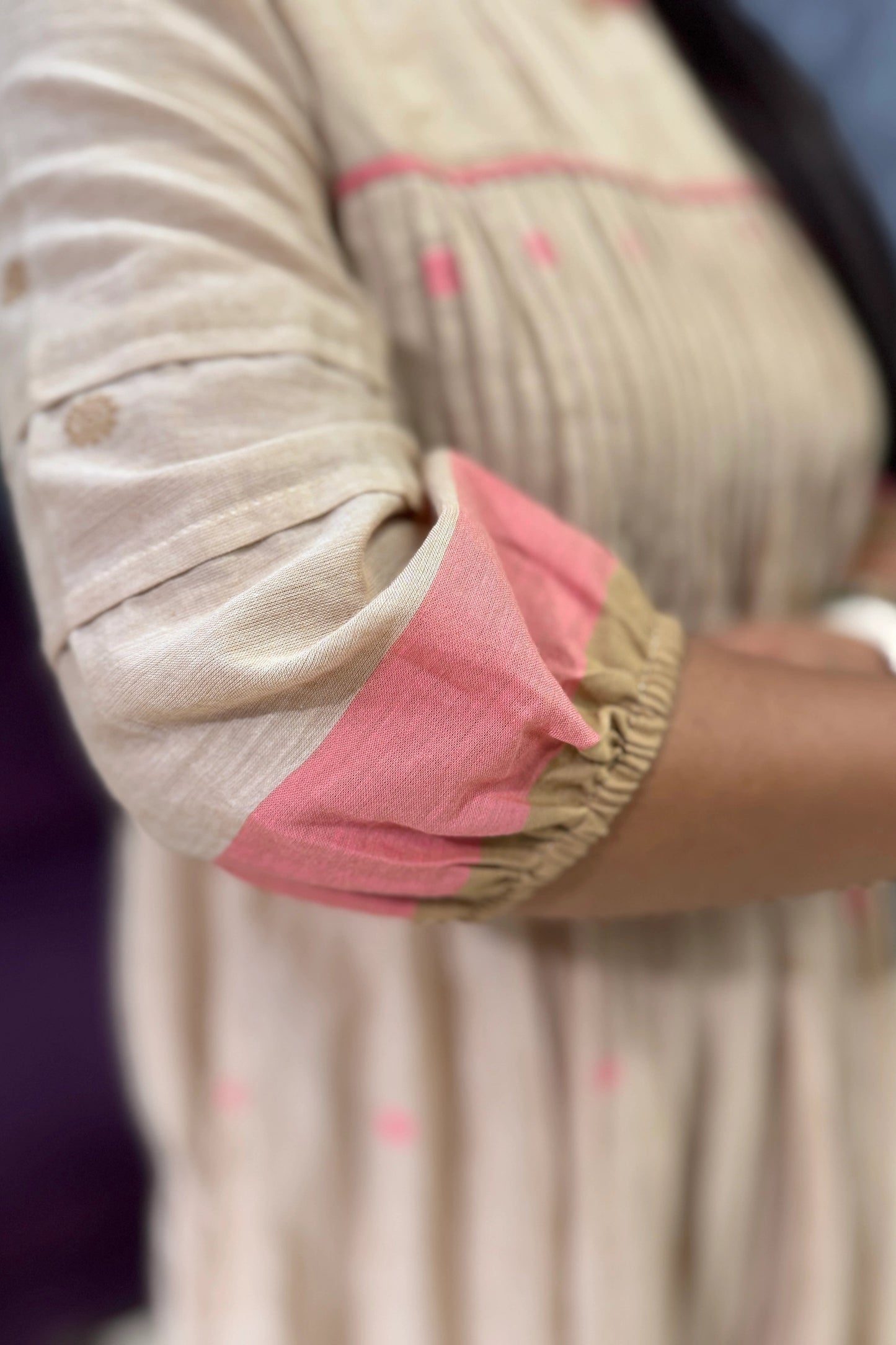Jamdhani Mulcotton Beige Frock