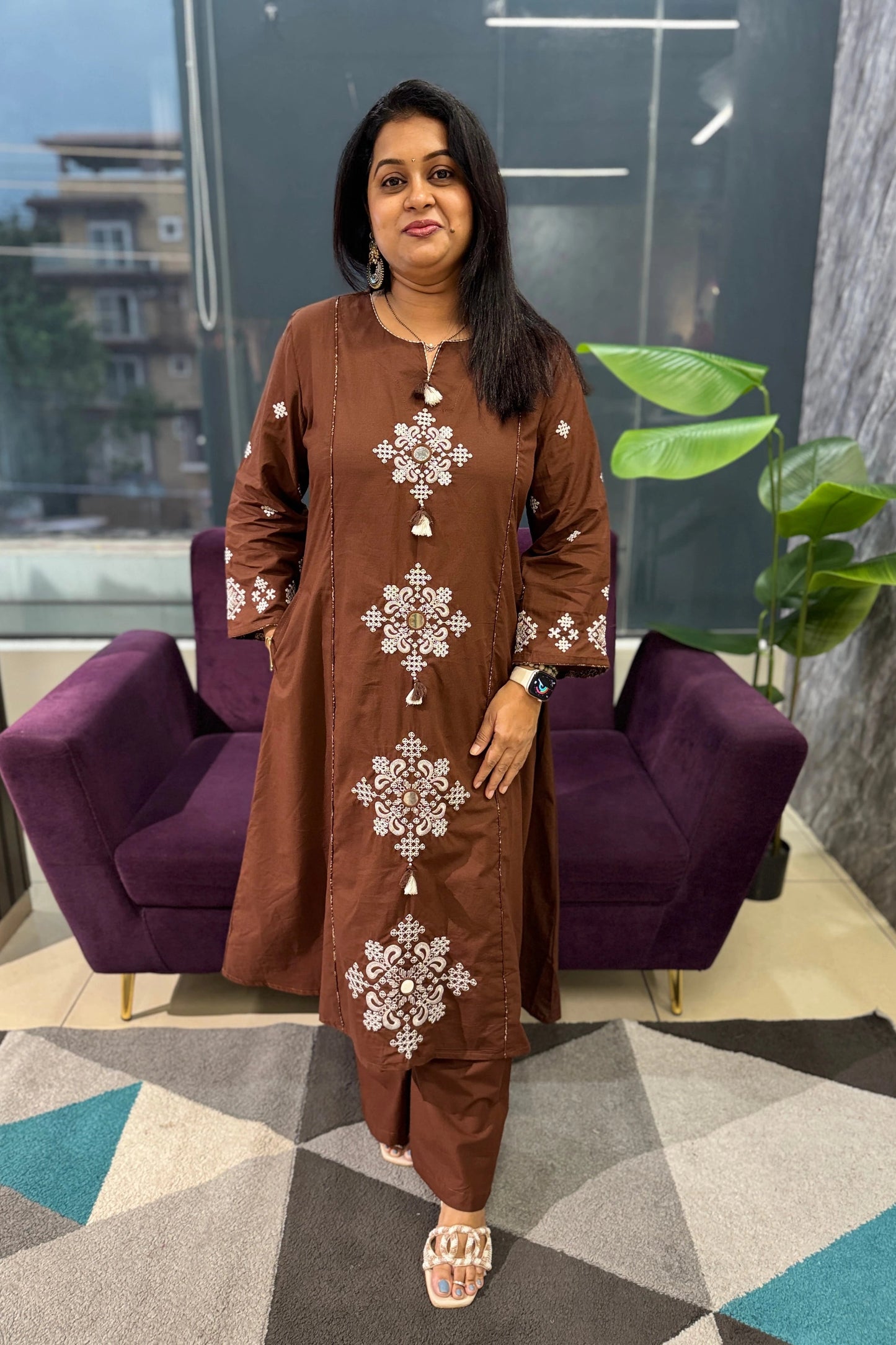 Inayra Brown Cotton Suit Set