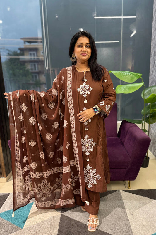 Inayra Brown Cotton Suit Set
