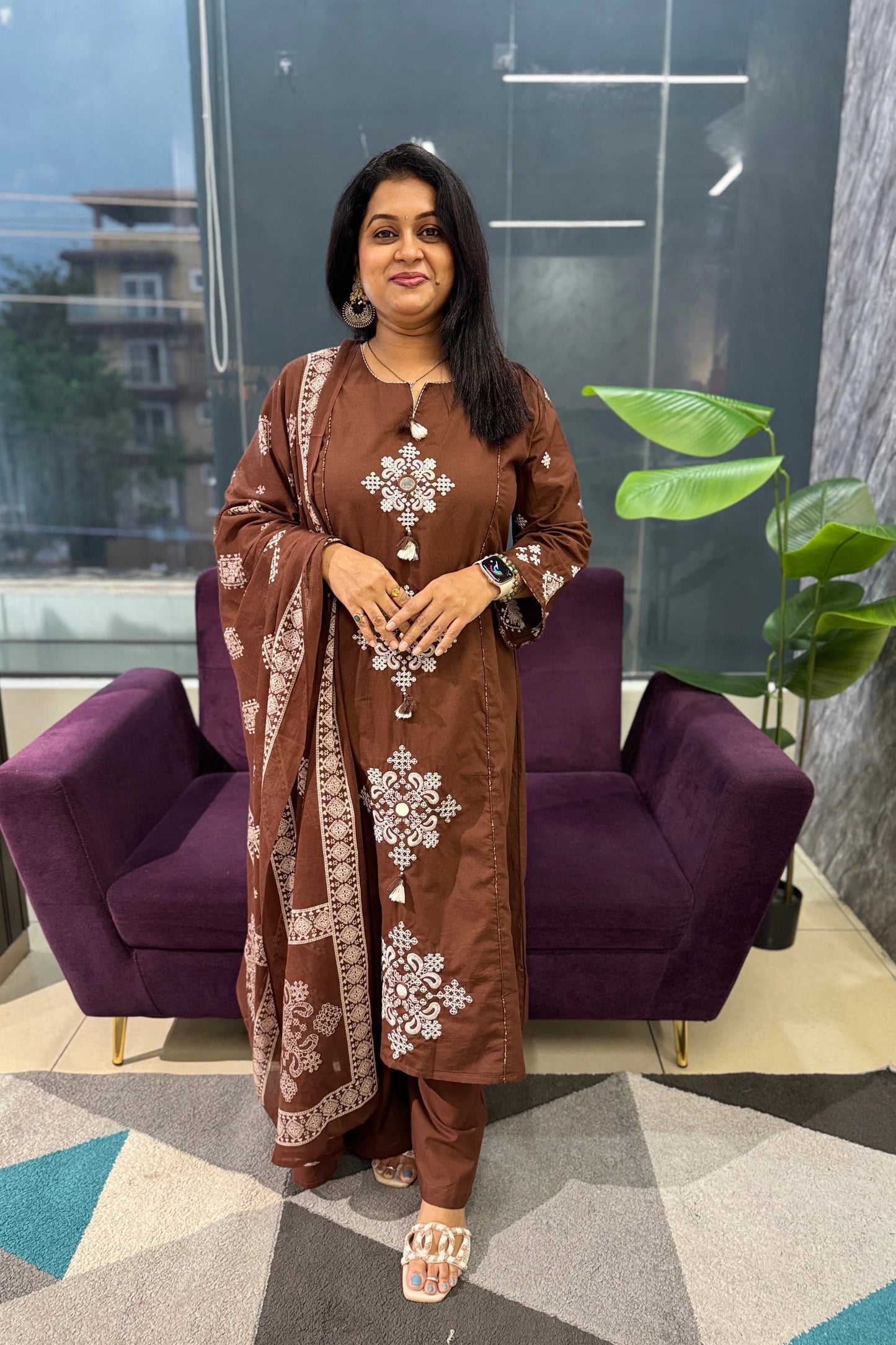 Inayra Brown Cotton Suit Set