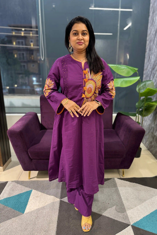Sunpetal Purple Cotton Suit Set