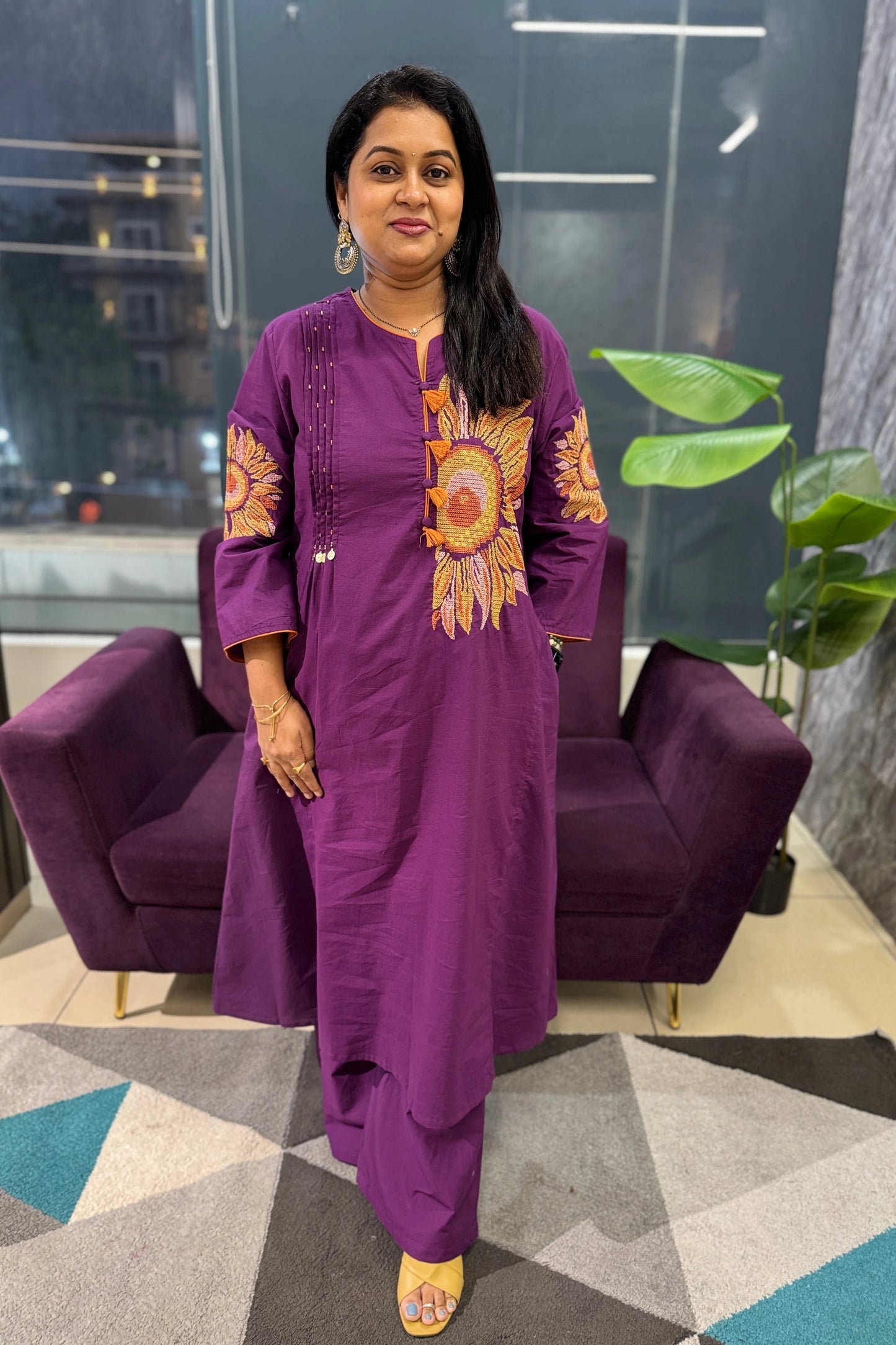 Sunpetal Purple Cotton Suit Set