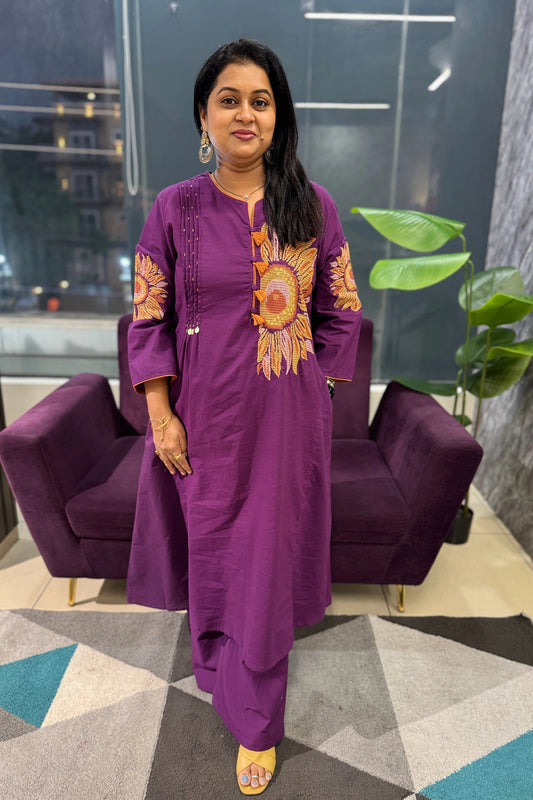 Sunpetal Purple Cotton Suit Set