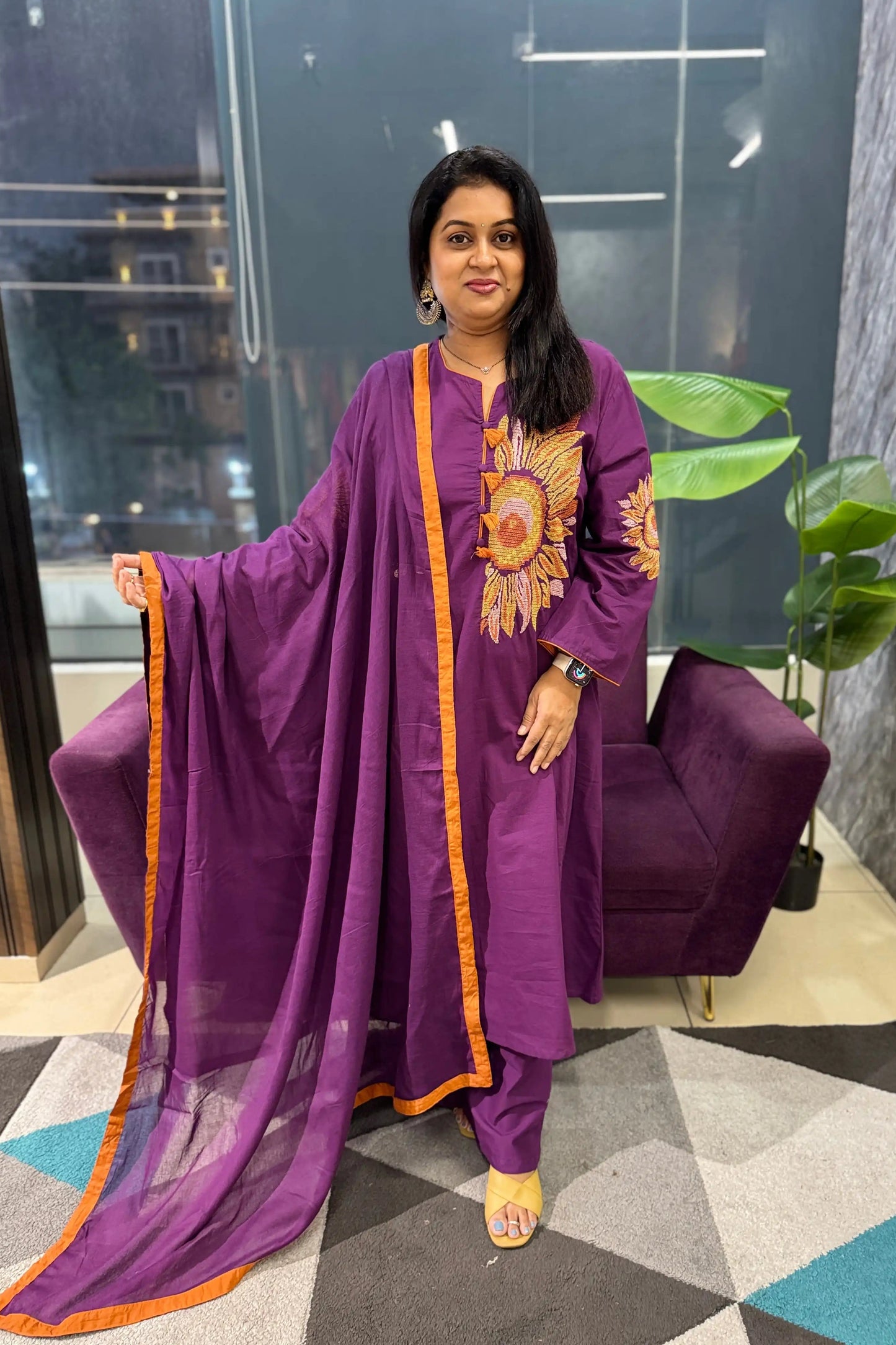 Sunpetal Purple Cotton Suit Set