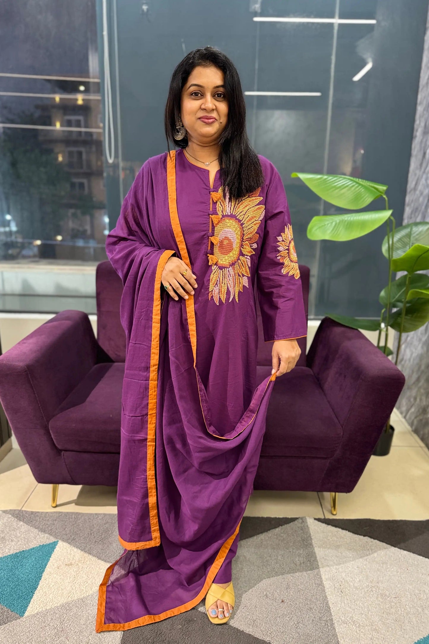 Sunpetal Purple Cotton Suit Set