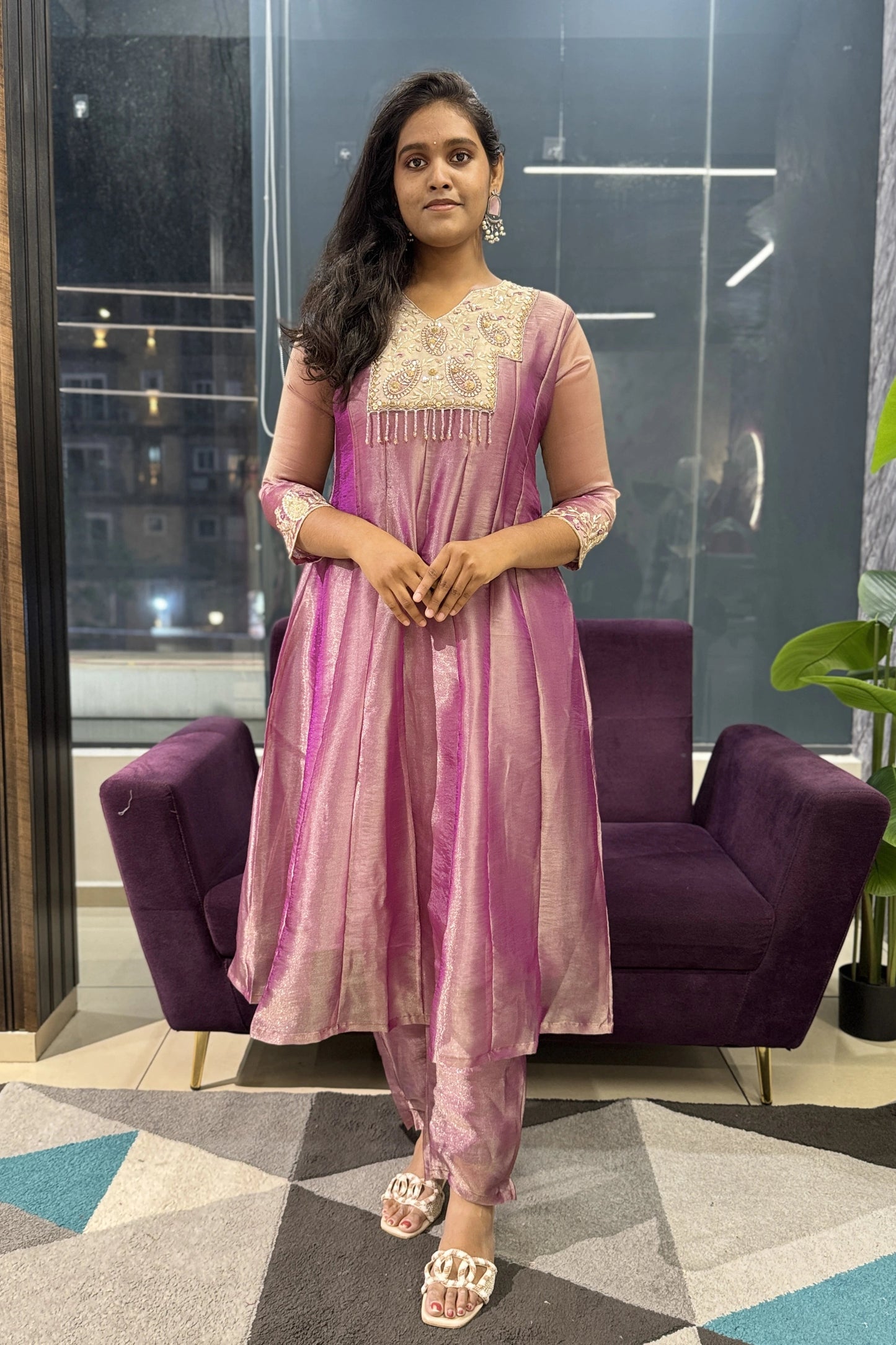 Fuchsia Glass Tissue Designer Suit Set