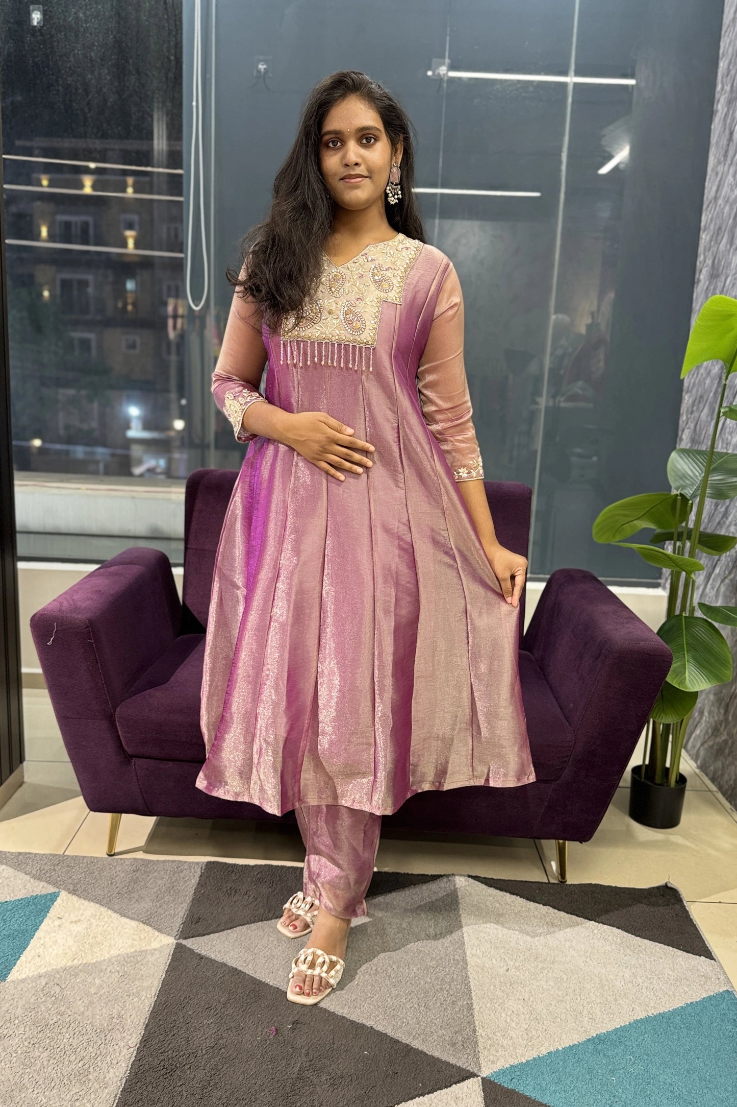 Fuchsia Glass Tissue Designer Suit Set