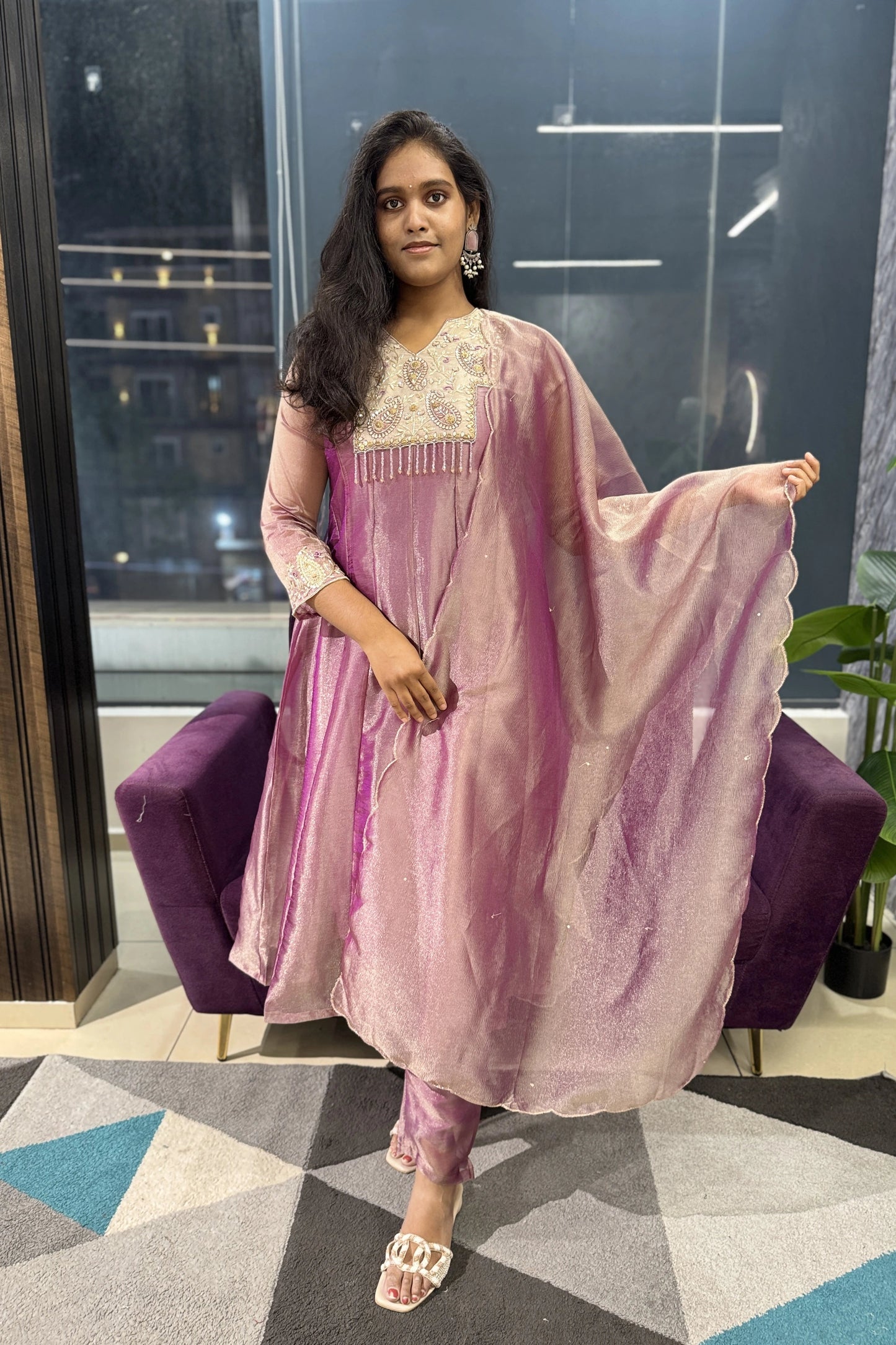Fuchsia Glass Tissue Designer Suit Set