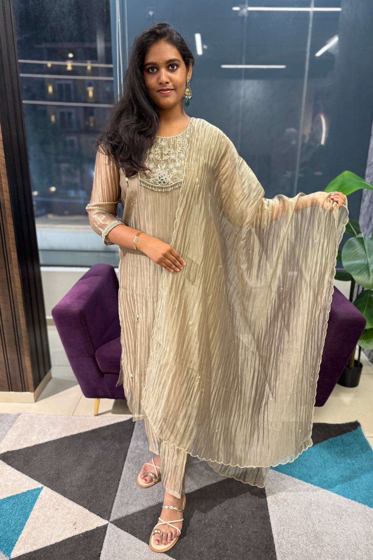 Avani Designer Glass Tissue Suit Set