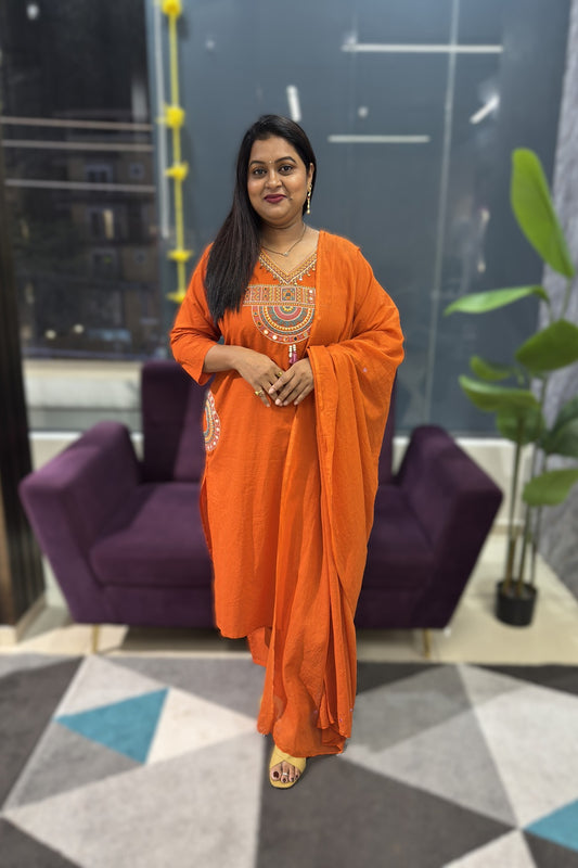 V neck with multicolour Embriodery with pockets on both the sides