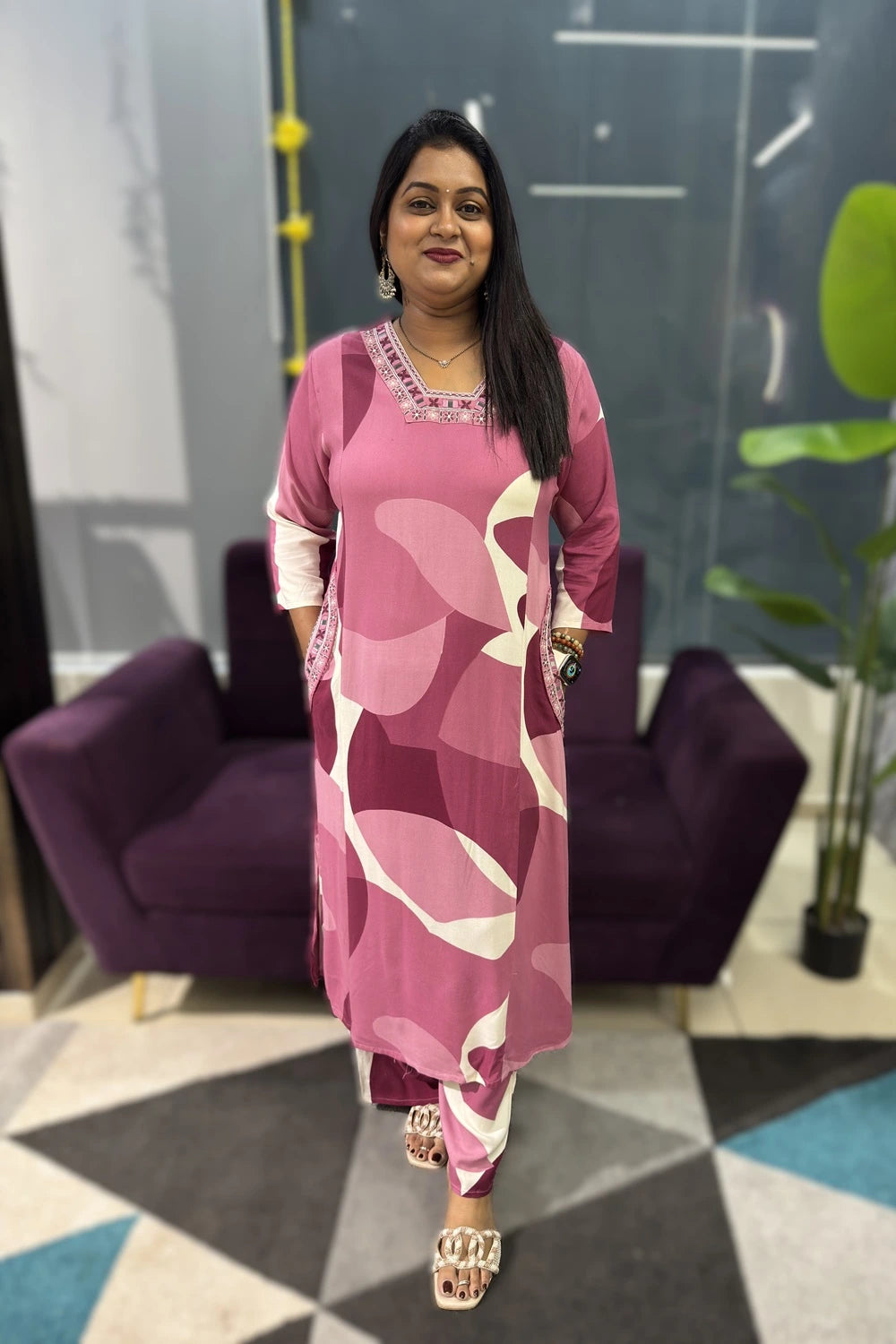 German rayon kurti pant set with pockets