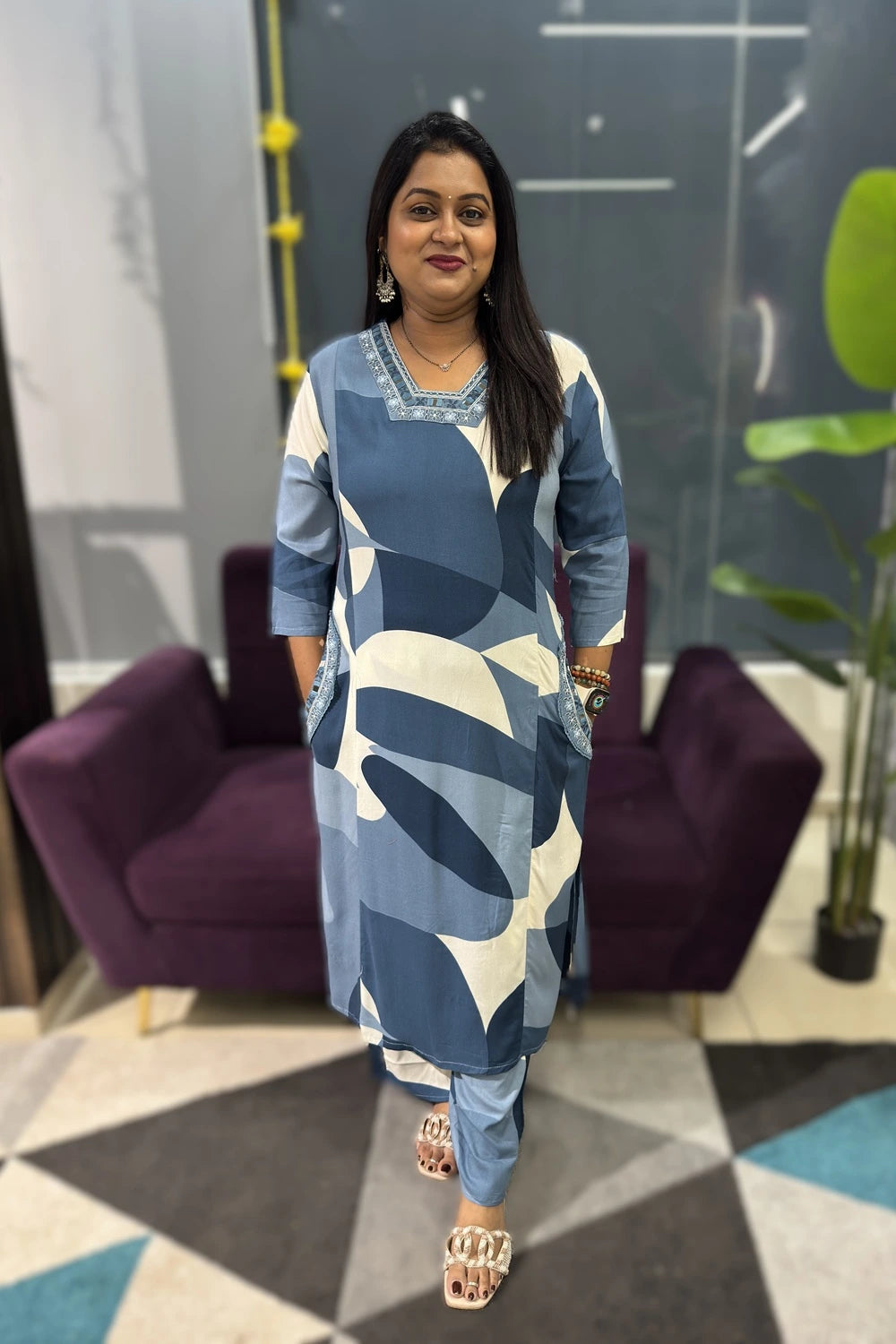 German rayon kurti pant set with pockets