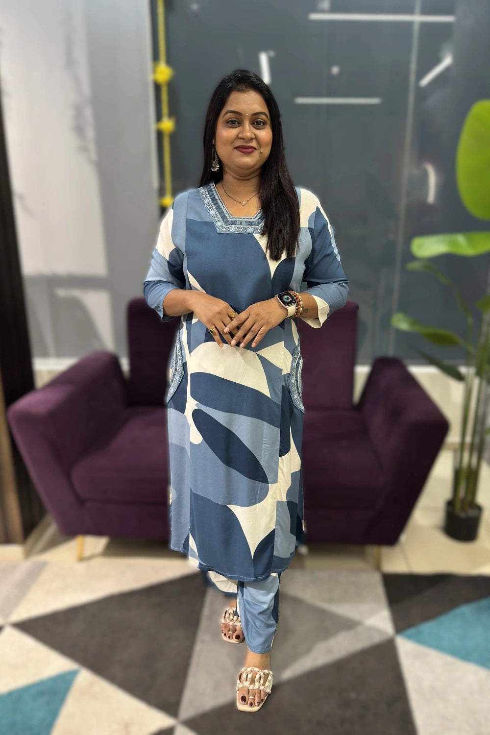 German rayon kurti pant set with pockets