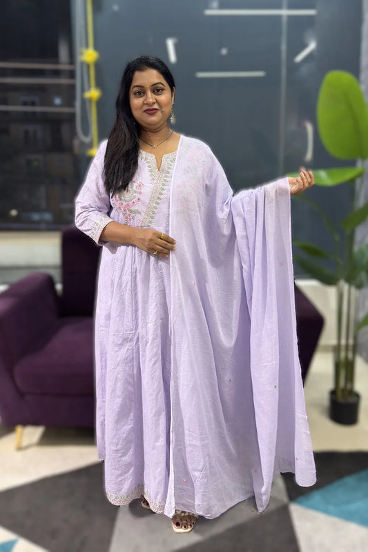 Lavender Shifli cotton Anarkali suit set