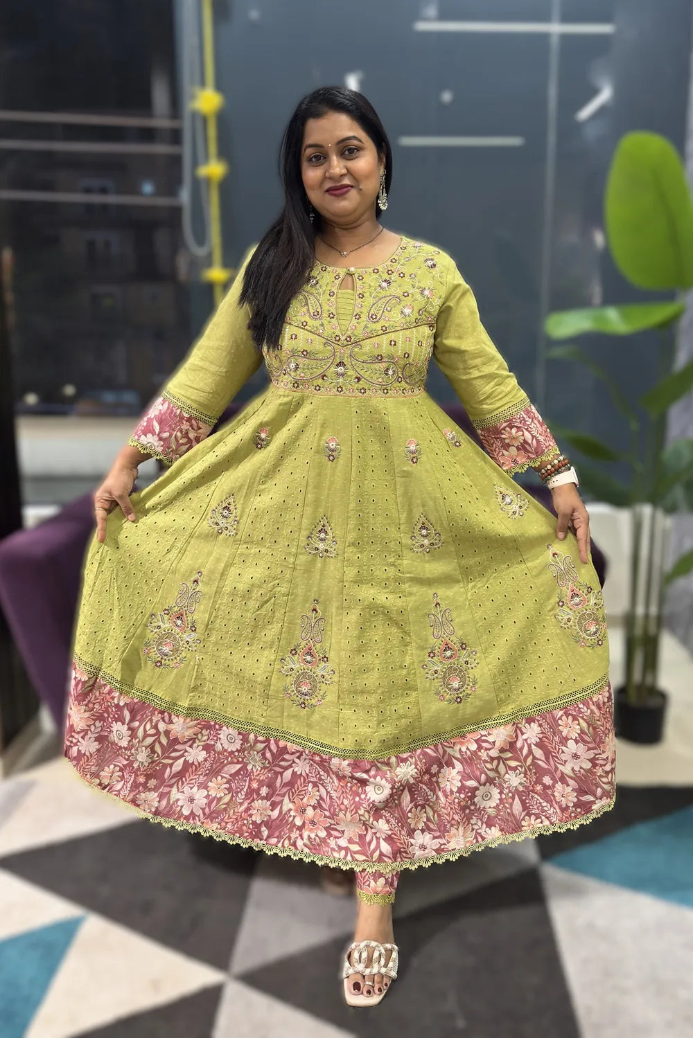 Green Shifli cotton embridery suit set