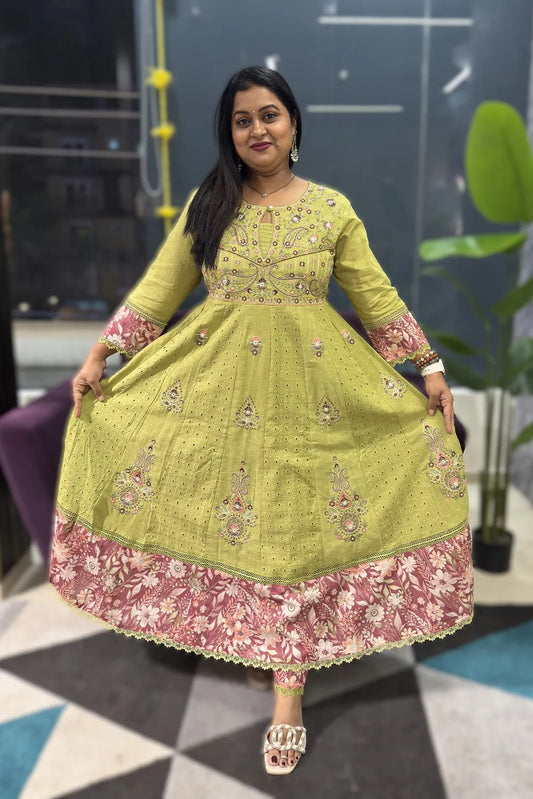 Green Shifli cotton embridery suit set