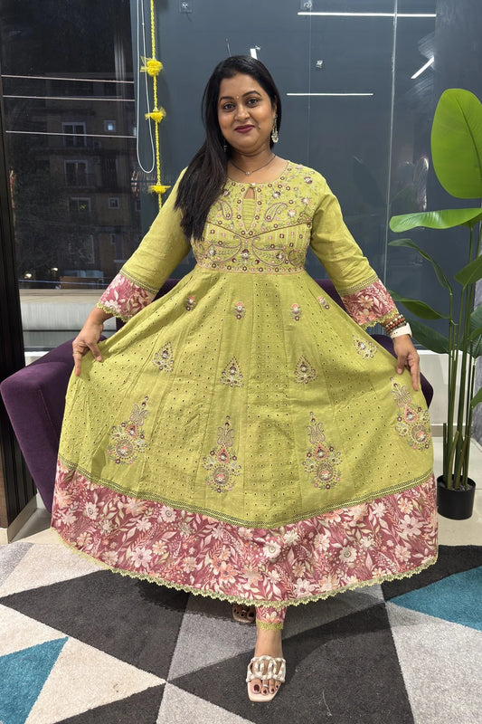 Green Shifli cotton embridery suit set