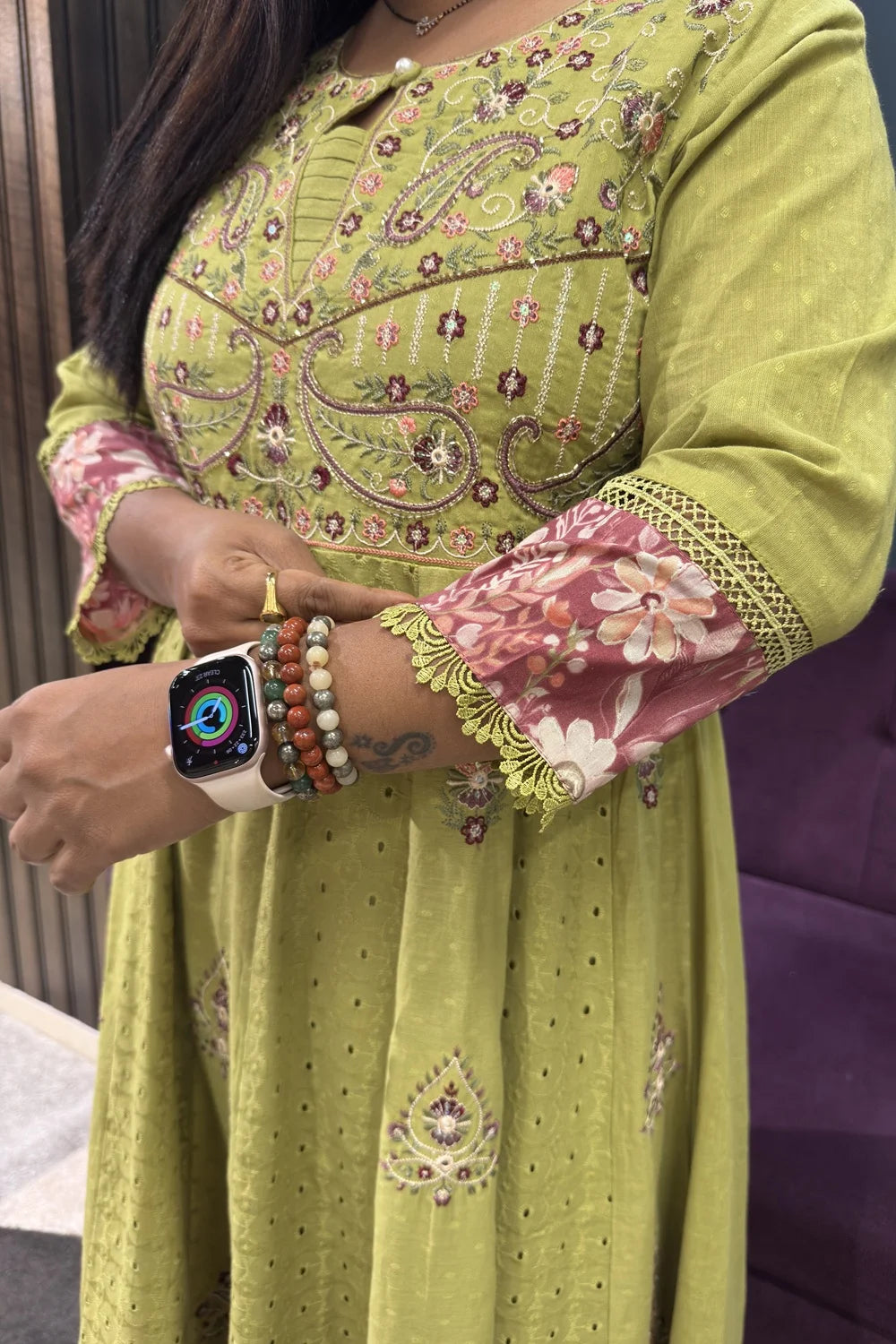 Green Shifli cotton embridery suit set