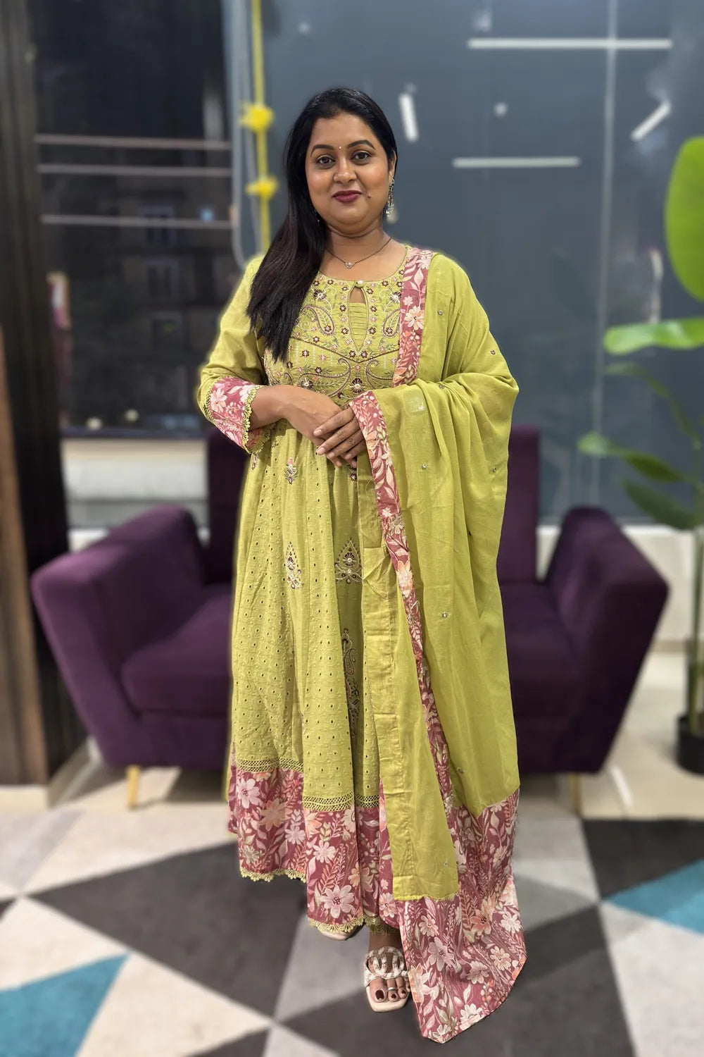 Green Shifli cotton embridery suit set