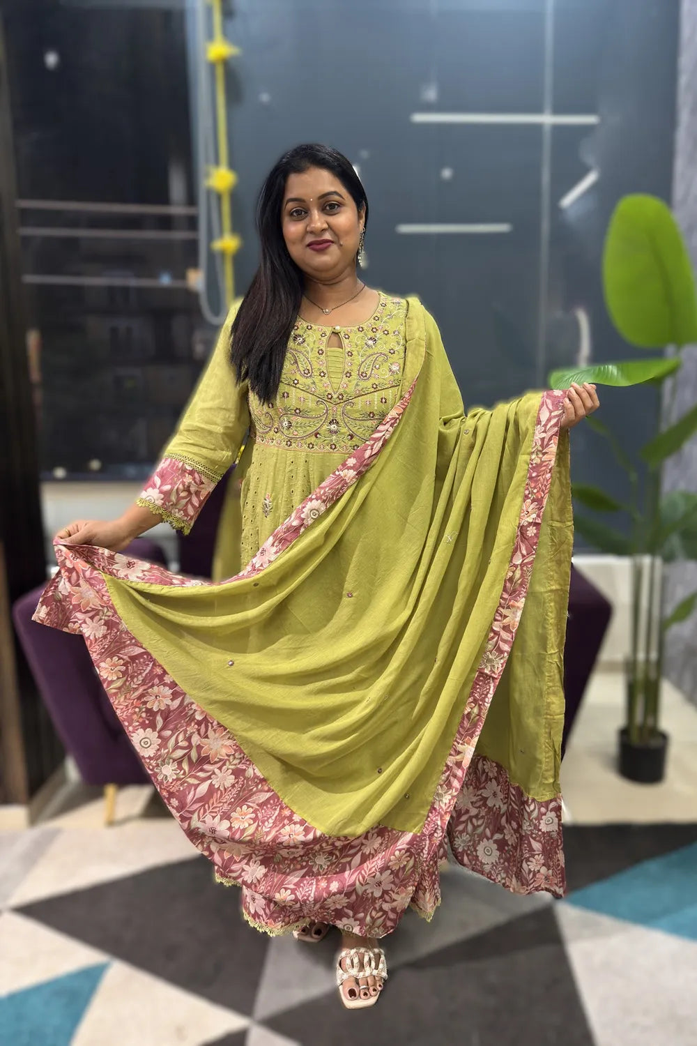 Green Shifli cotton embridery suit set