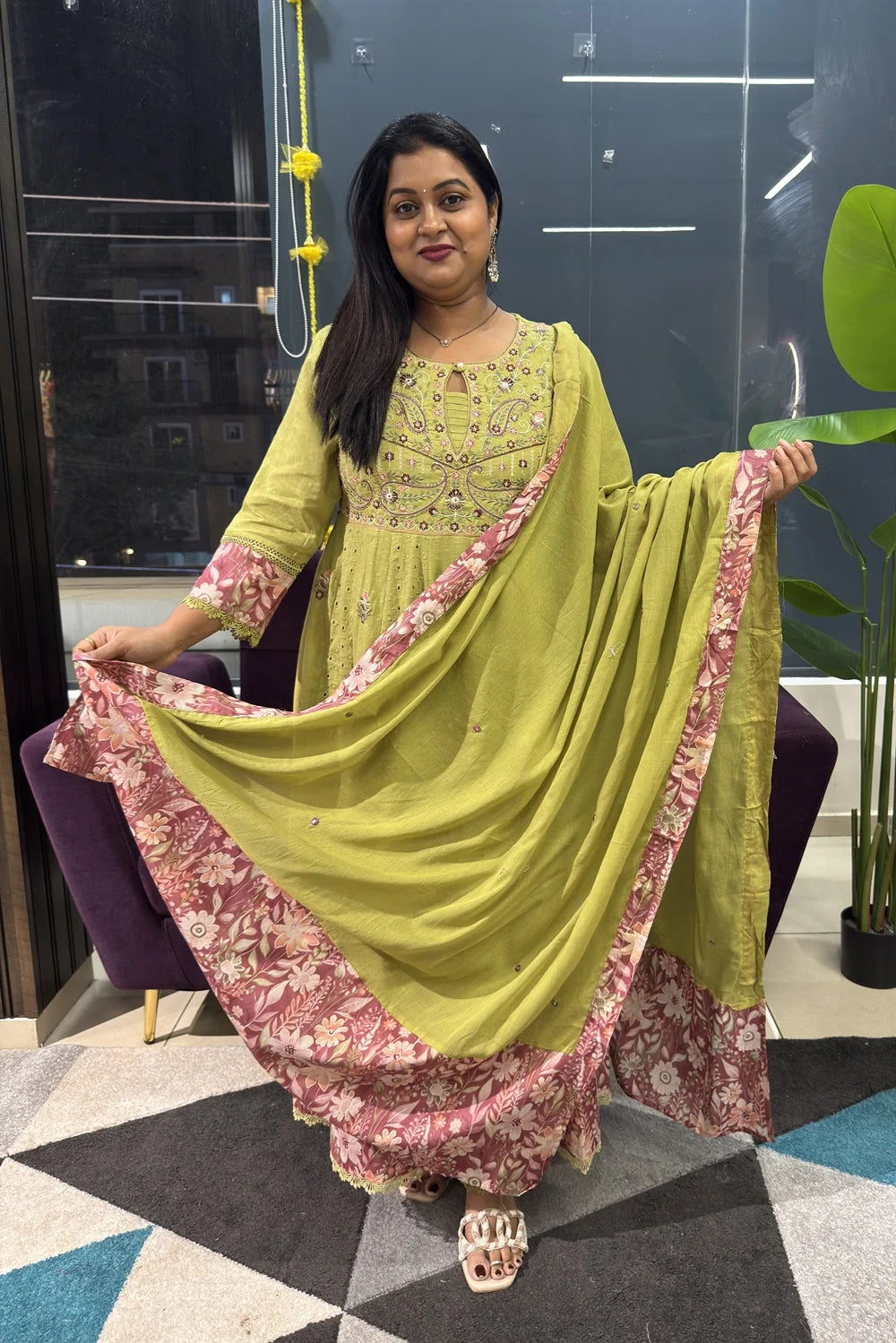 Green Shifli cotton embridery suit set