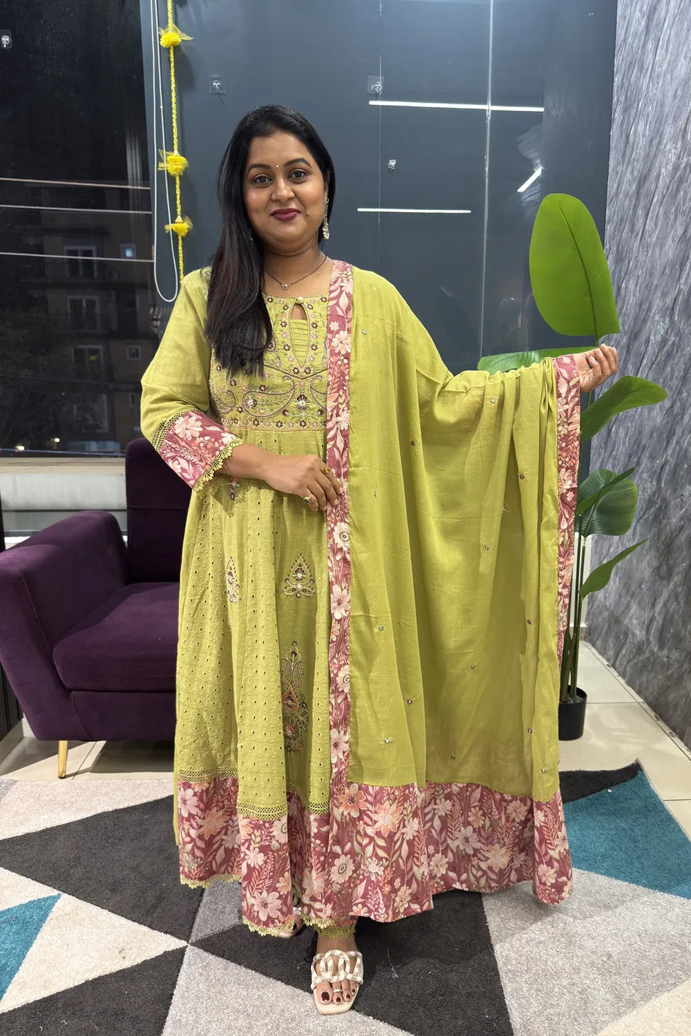 Green Shifli cotton embridery suit set