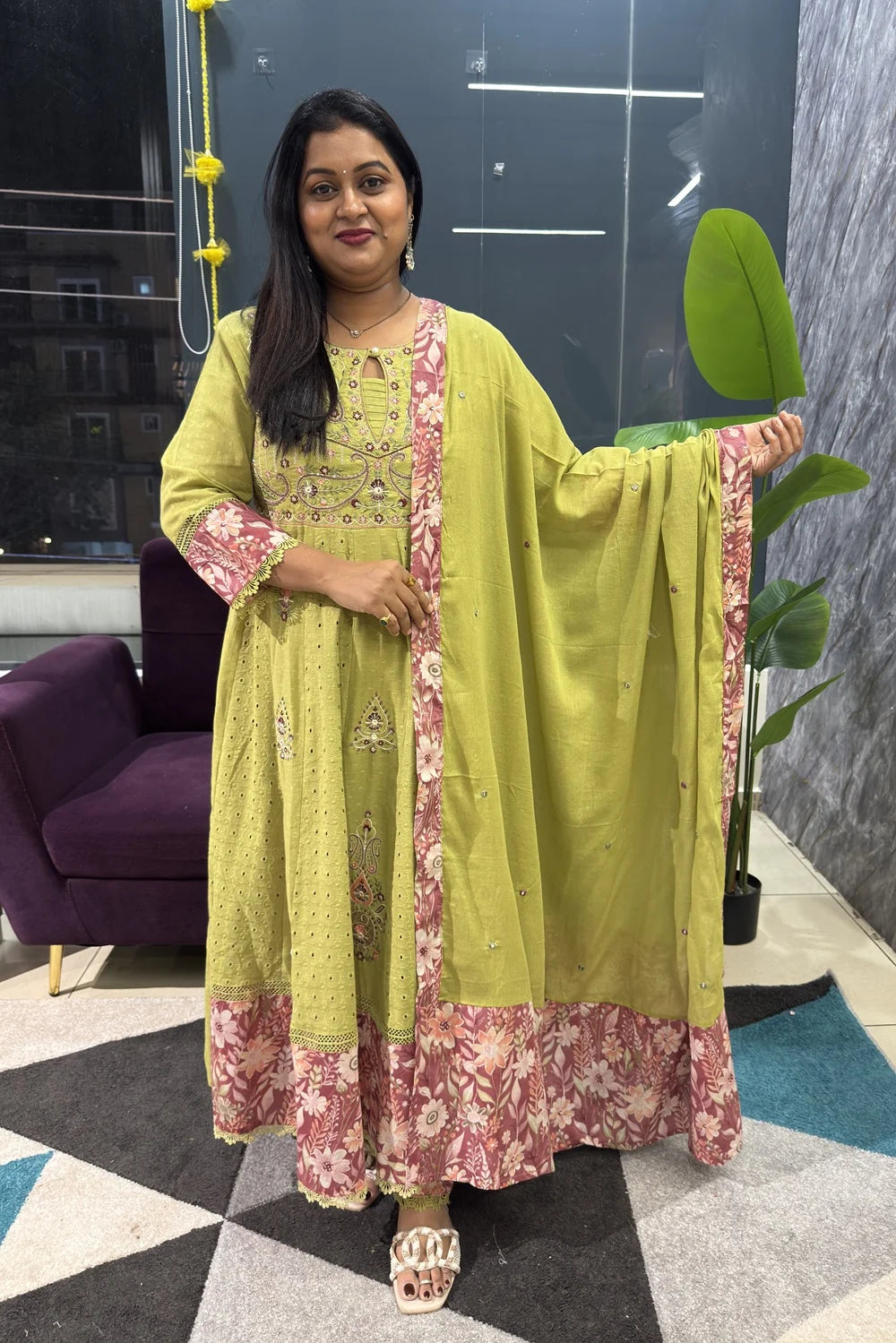 Green Shifli cotton embridery suit set