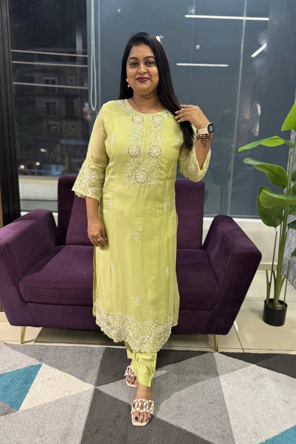 Pista Colour Viscose Organza Embroidery Article