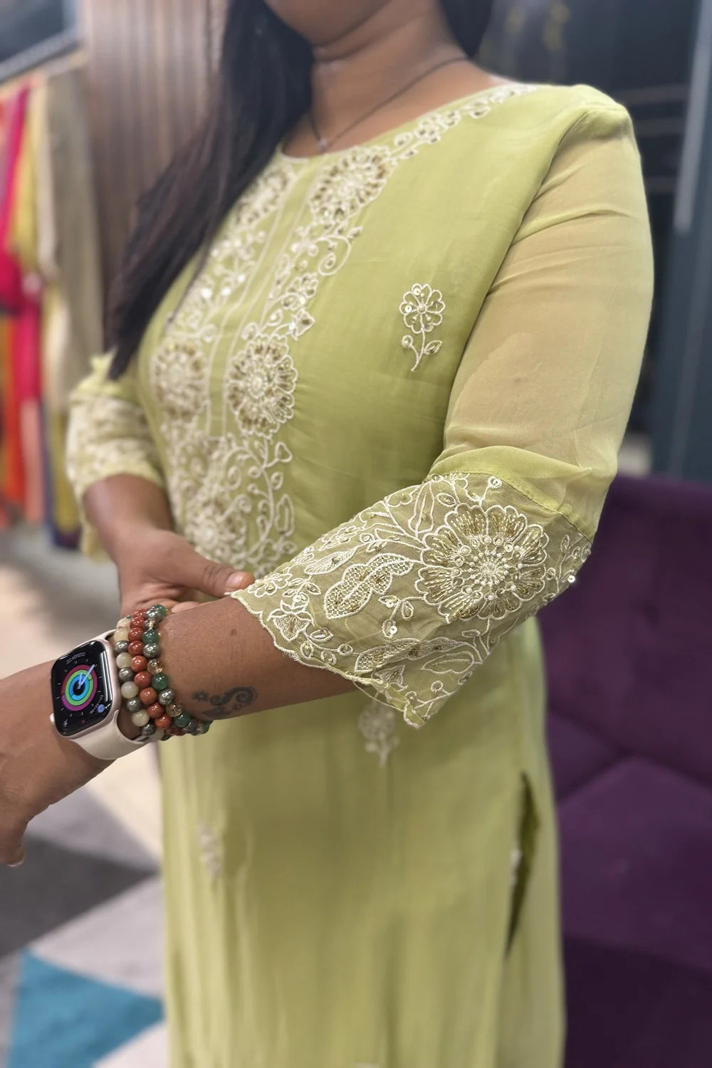 Pista Colour Viscose Organza Embroidery Article