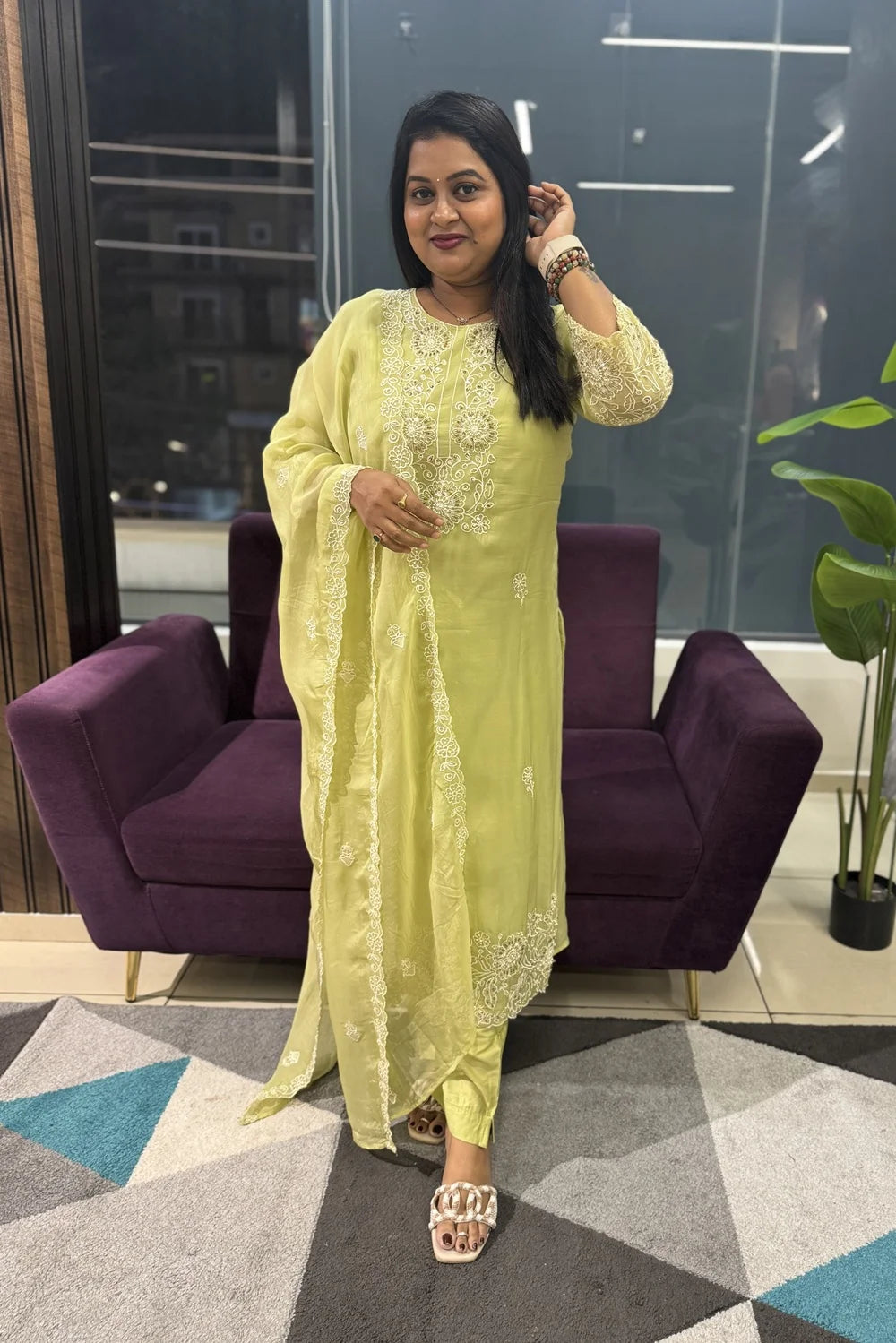 Pista Colour Viscose Organza Embroidery Article