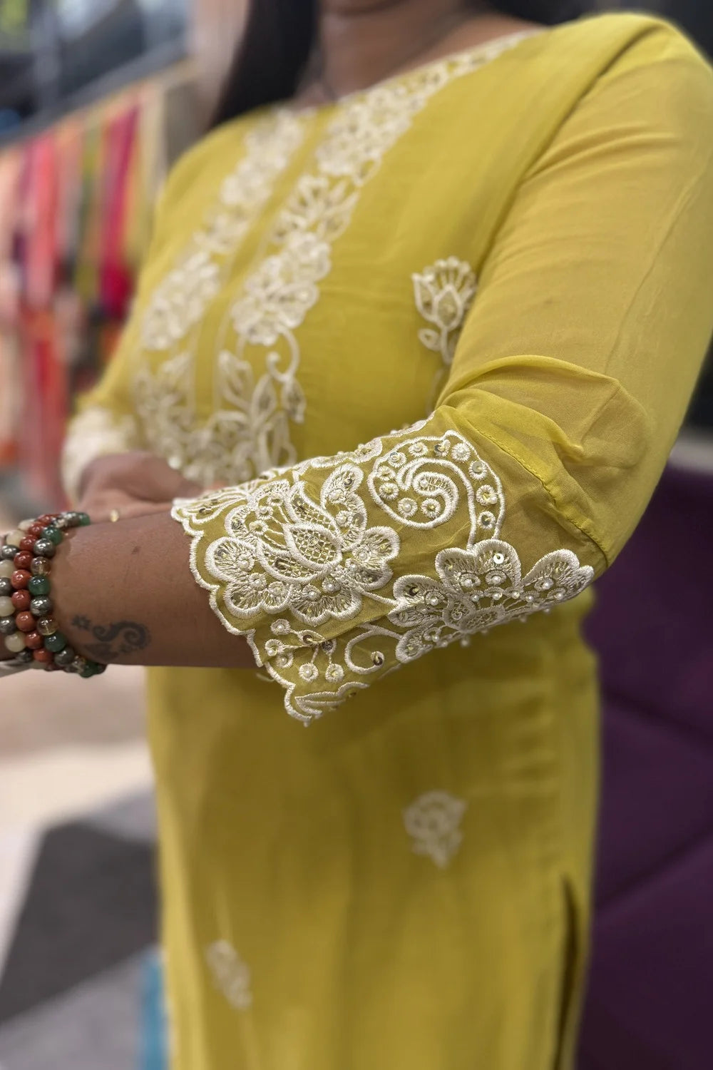 Mustard Colour Viscose Organza Embroidery Article