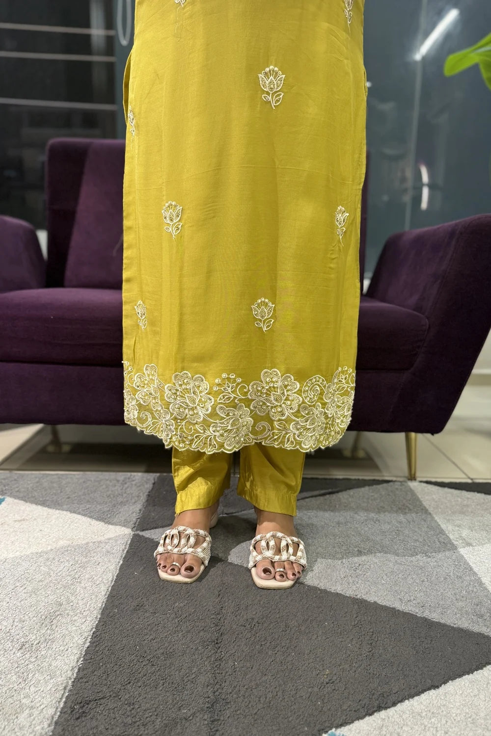 Mustard Colour Viscose Organza Embroidery Article